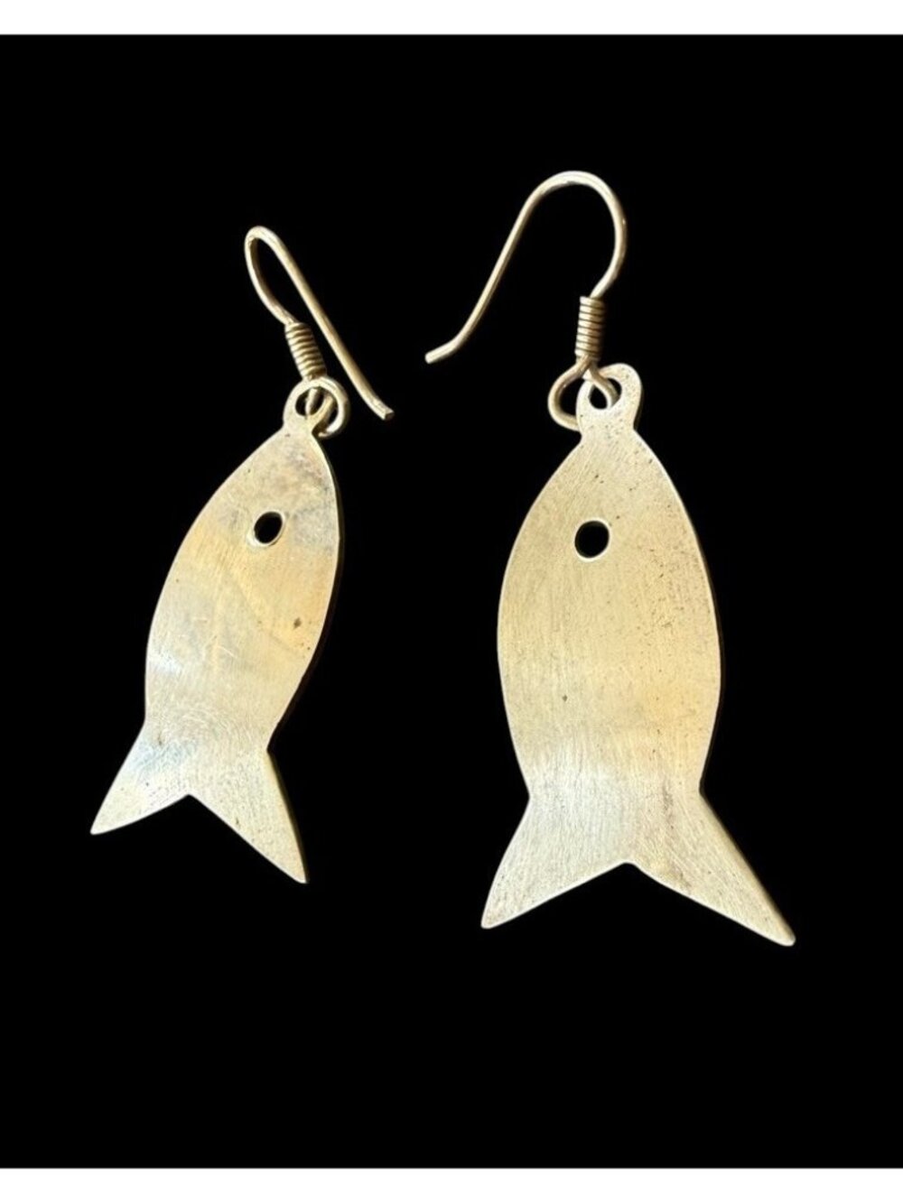 Signed HOB 925 Mexico Modernist Fish Dangle Earrings Mid Century 1.5”